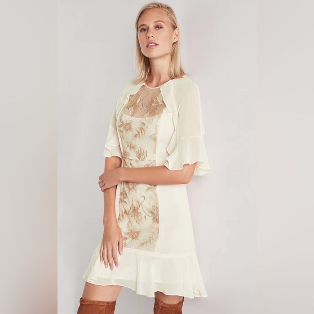 BCBGMaxAzria Cream and Tan Dress